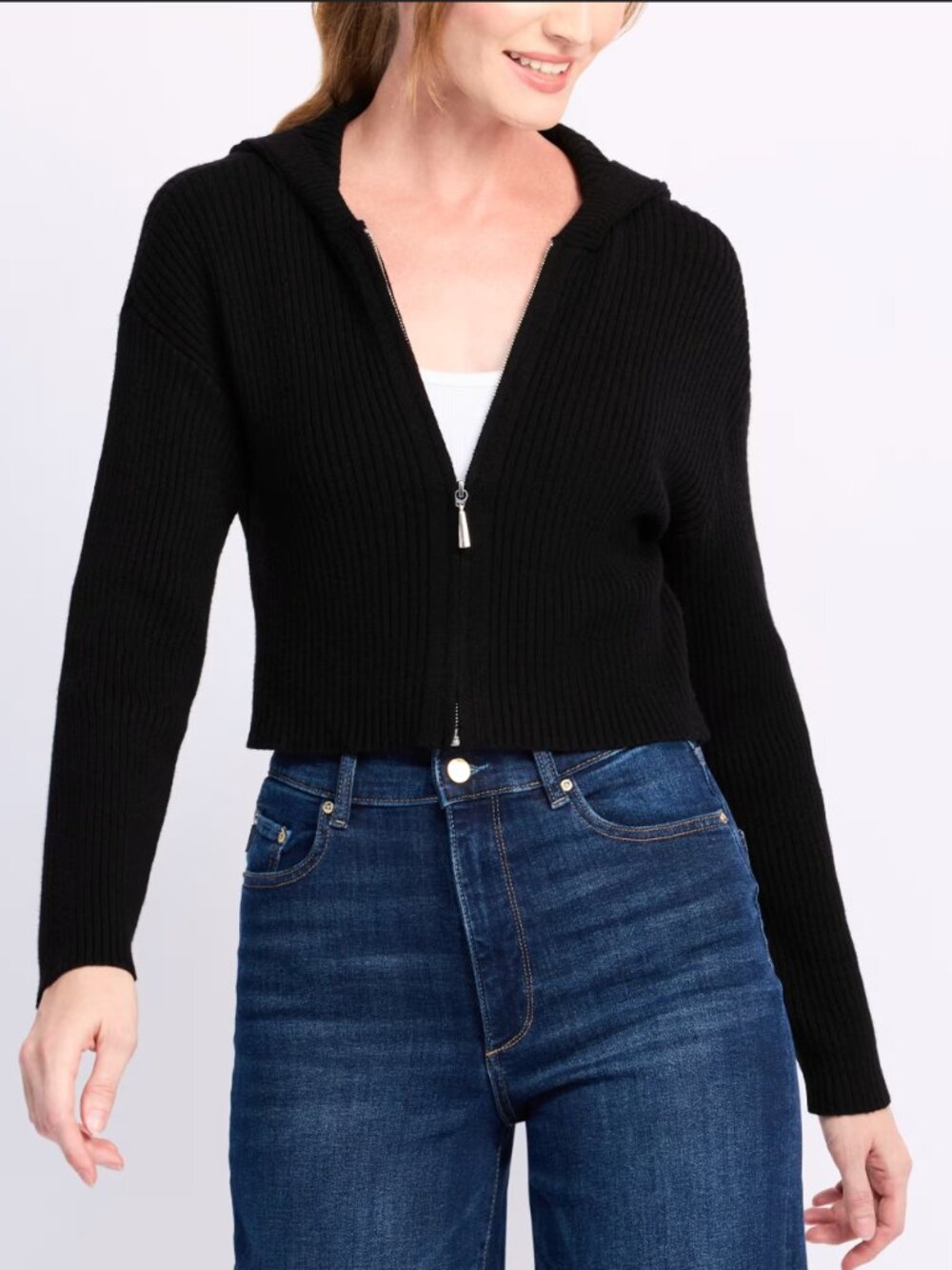 ONLY Cosima Cropped Zip Hood Cardigan Black L